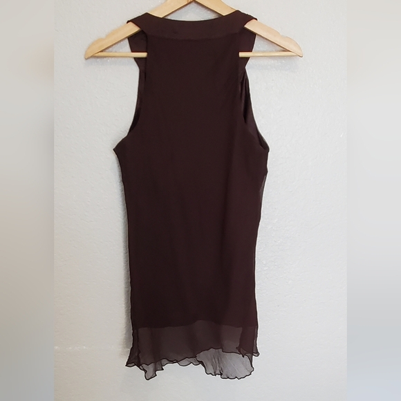 💚5/$25 Caché Silk Dark Brown Beaded Embellished Sleeveless Blouse Size Medium - Picture 6 of 8